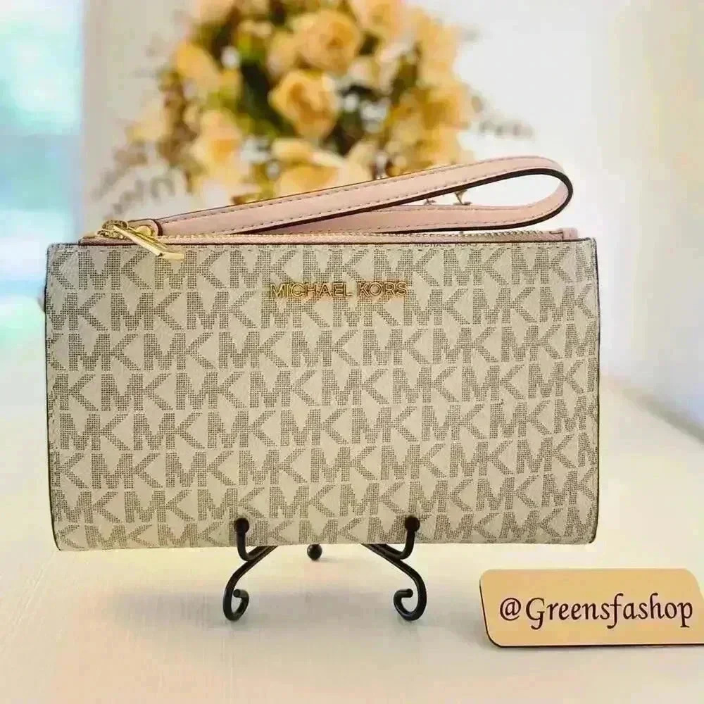 Michael Kors Double Zip Wallet With Wristlet powder blush